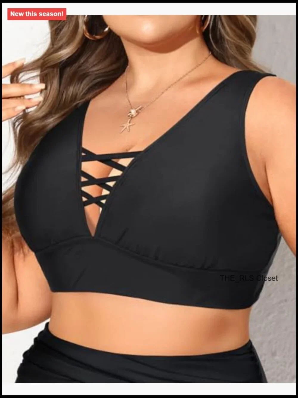 Plus Size Bikini Top Only Lace Up V Neck Swimsuit Top for Large Bust Swimwear